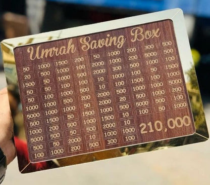 Wooden Umrah Saving Box – Premium 210,000 Goal Money Box