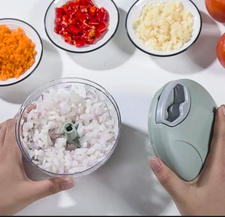 5-Blade Manual Food Chopper 500ml – Hand Pull & Push Vegetable, Onion, Garlic & Meat Cutter