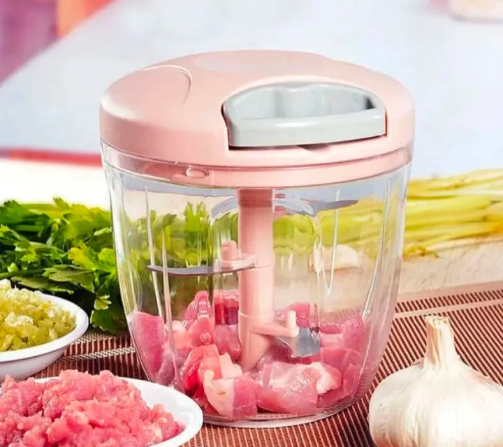 5-Blade Manual Food Chopper 500ml – Hand Pull & Push Vegetable, Onion, Garlic & Meat Cutter