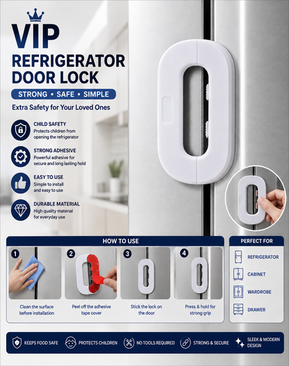 Fridge Lock – Child Safety Refrigerator Door Lock | Self-Adhesive Baby Proof Lock for Fridge, Freezer, Cabinets & Drawers**