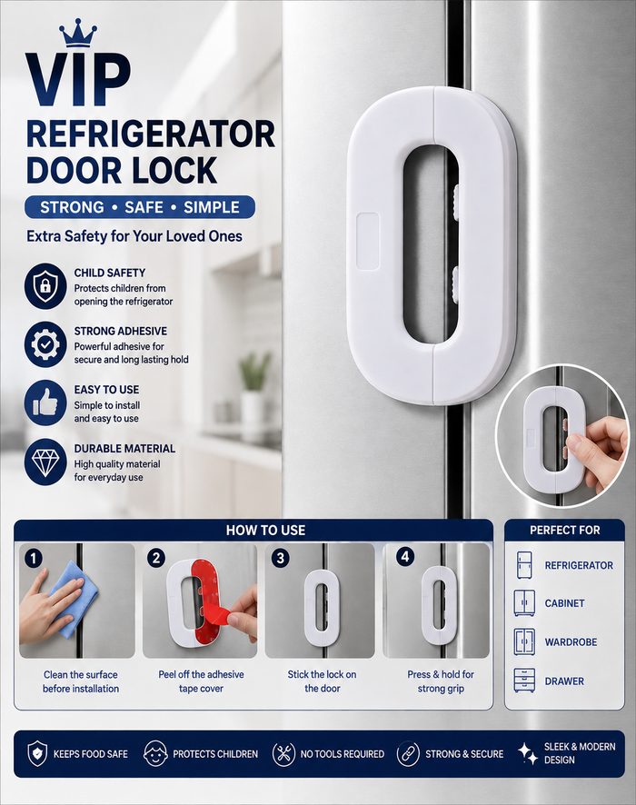 Fridge Lock – Child Safety Refrigerator Door Lock | Self-Adhesive Baby Proof Lock for Fridge, Freezer, Cabinets & Drawers**